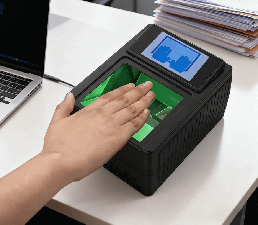 交通樞紐（機場、火車站）安檢通道的指紋設(shè)備應(yīng)用場景，設(shè)備與安檢閘機實時聯(lián)動，實現(xiàn)旅客身份秒級核驗與快速通行