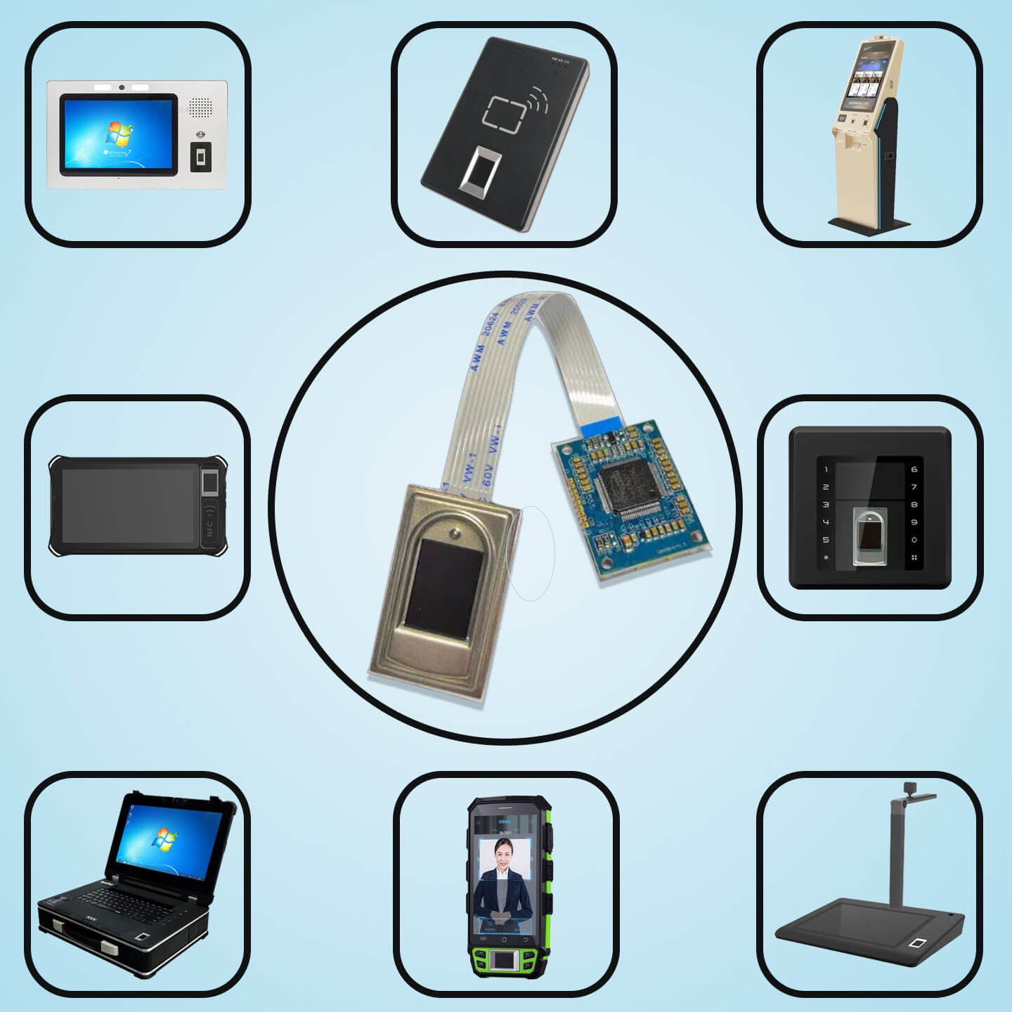 BA-ZW0C指紋識(shí)別模塊應(yīng)用場(chǎng)景圖（門禁/考勤/智能鎖）